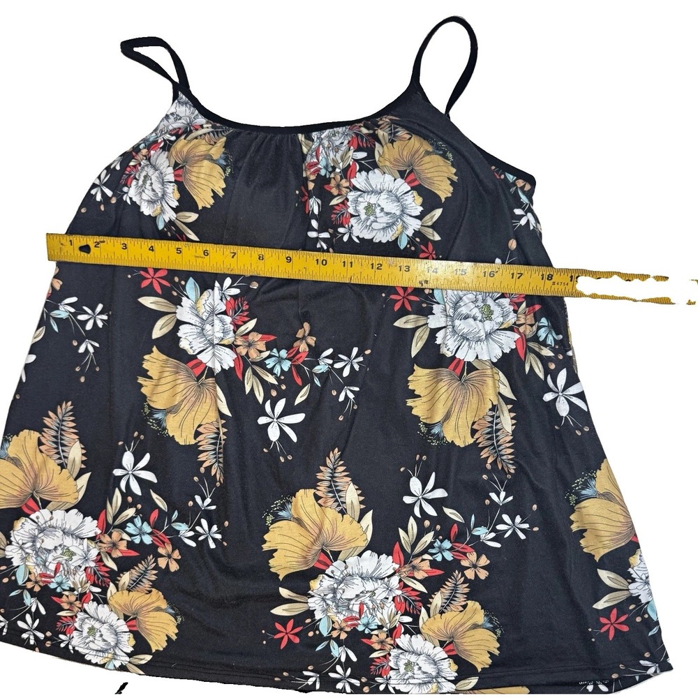 Women's Black Floral Knit Top with BRA XXL Padded Cups Sleeveless Scoop Neck